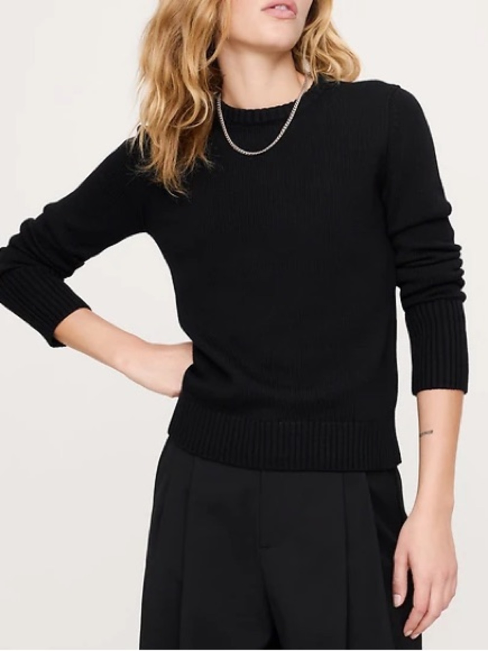 BANANA REPUBLIC Cashmere Wool Silk Cotton Blend Black Crewneck Sweater